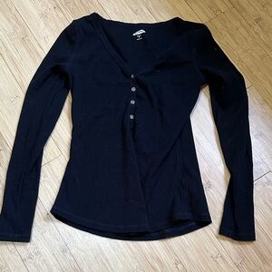 Black Long Sleeve Henley Top